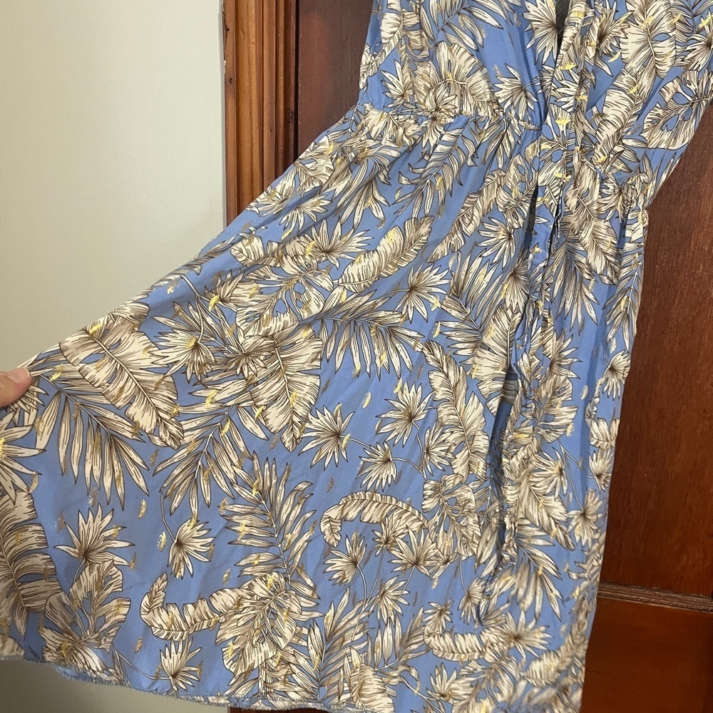 Blue, White and Gold Floral Midi Dress Womens Size S - Picture 2 of 7